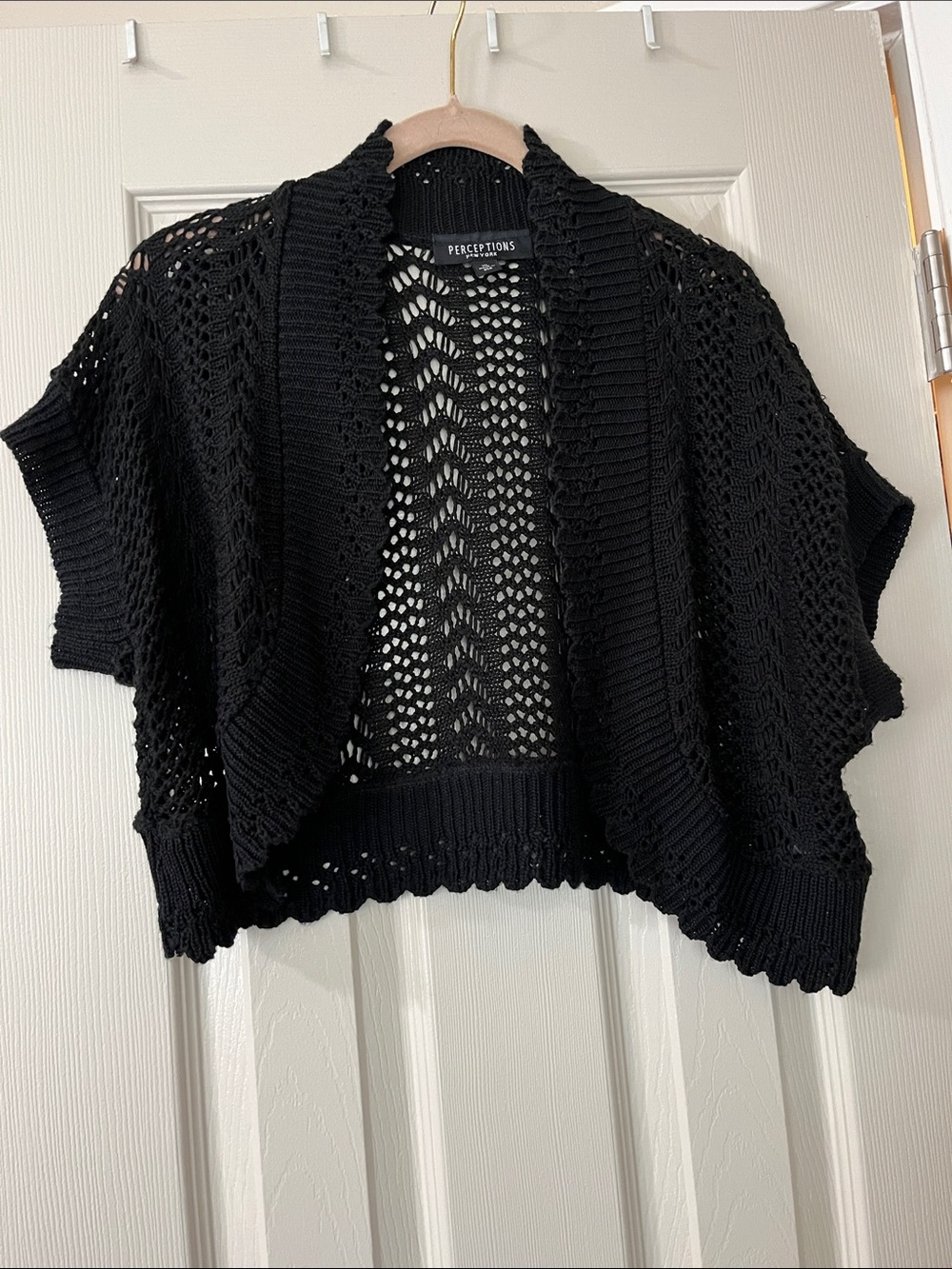 Perceptions Black Openwork Short Cardigan Shrug